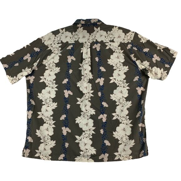 Old Navy Mens Size Large Hawaiian Button Up Shirt Tropical Gray Floral Beach - Picture 2 of 9